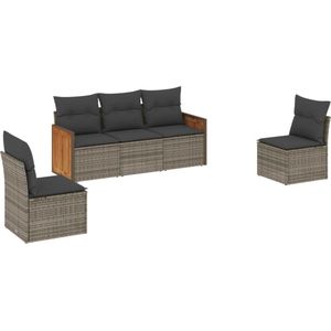 vidaXL 5-delige Loungeset - Poly Rattan - Grijs Loungebank - Tuinset - Lounge Set - Buitendecoratie - Outdoor Furniture