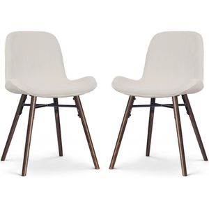 Nolon Nena-Fé Eetkamerstoelen Set van 2 Ribstof Crème - Stof - Houten Poten - Walnoot Kleur