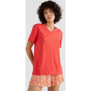 O'Neill T-Shirt Women ESSENTIALS V-NECK T-SHIRT Sunrise Red S - Sunrise Red 60% Cotton, 40% Recycled Polyester V-Neck