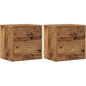 vidaXL Nachtkastjes - Set van 2 - Oud Houtlook Nachtaandkast - Kastje - Bijzettafel - Slaapkamersfeer - Houten Meubilair