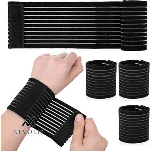 Nevolis Elastische Polsband Wrap 4 Stuks Ademend Polyester Mouw Compressie Brace Polsband Hand Ondersteunt Splint Ondersteuning Riem voor Tennis Gym Sport Mannen Vrouwen - Polssteun - Polsbrace .