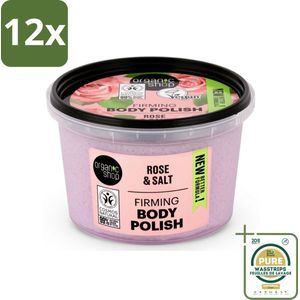 Organic Shop - Body Scrub Rose - Hydraterend en Verzorgend - 250 ml - Voordeelverpakking - 12 stuks - Organische Amandelolie - Biologische Ingrediënten