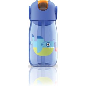 Zoku Kids Flip Drinkbeker met Rietje - Kunststof/Siliconen - 400 ml - Blauw