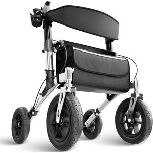 Opvouwbare Aluminium Rollator Voor Buiten – Met Zitje & Lekvrije Massief Rubberbanden – Ultiem Comfort & Mobiliteit