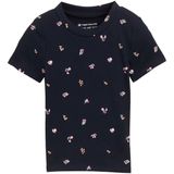 TOM TAILOR - Shirt - Donkerblauw - Ronde Hals - Kwartmouw - Bloemenprint