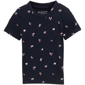 TOM TAILOR - Shirt - Donkerblauw - Ronde Hals - Kwartmouw - Bloemenprint