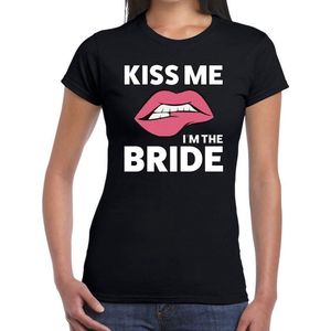 Kiss me i am the bride t-shirt zwart dames - feest shirts dames - vrijgezellenfeest kleding L