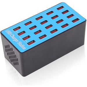 USB-oplader, 5V 20A 100W 20-poorts USB-hub oplaadstation USB-snellader met 50 graden koelventilator voor telefoon en tablet