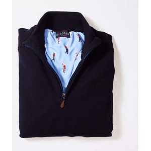 Osborne Knitwear Windstopper trui met halve rits heren - Sweater heren in Lamswol - Pullover Heren - Navy - Voering met golfprint - XL