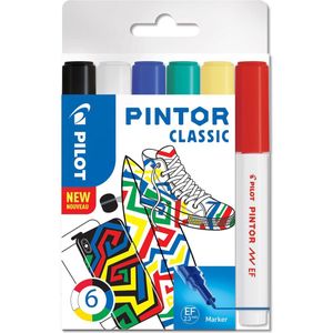 Pilot Pintor 6 Kleuren Verfstiften Set - Classic Set - Extra Fijne marker met 2,3mm punt - Inkt op waterbasis - Dekt op elk oppervlak, zelfs de donkerste - Teken, kleur, versier, markeer, schrijf, kalligrafeer…