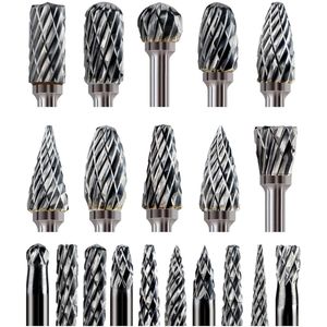 BOTC Hardmetalen freesbits - 20 stuks 3mm Schacht - compatibel met Dremel Milwaukee - Metaal Slijpen hout steen staal Houtsnijden