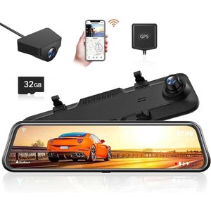 Wolfbox G840H - Mirror Dashcam - 12 inch - 2K + Full HD - Wifi - 32GB Micro SD kaart