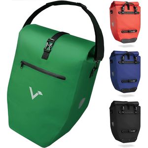 Valkental - ValkBasic 28L - Groen - Grote en waterdichte bagagedragertas - 28 liter vulvolume - fietstas voor bagagedrager met reflectoren in groen