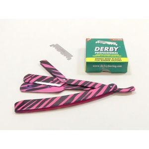 Barbermes - Shavette - Klassieke scheermes - Pink Zebra + 100 Derby Professional scheermesjes