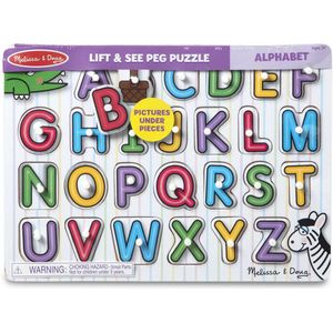 Melissa & Doug Houten alfabetknoppuzzel - Kijk eronder (26 stukjes)