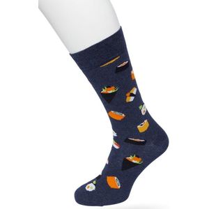 Bonnie Doon Heren Sokken met Sushi Print maat 40/46 Donker Blauw - Thema Sokken - Sushi - Cadeau Sokken - Word je Happy en vrolijk van - acht Katoen met Gladde Teennaad - Comfortabel - Perfect Cadeau - Jeans Heather - BT992137.108