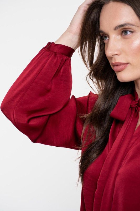 Geisha - Blouse - Bordeaux - Effen - Halslijn: Opstaande Kraag