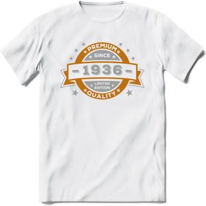 Premium Since 1936 T-Shirt | Goud - Zilver | Grappig Verjaardag Kleding Cadeau Shirt | Dames - Heren - Unisex Tshirt | - Wit - L