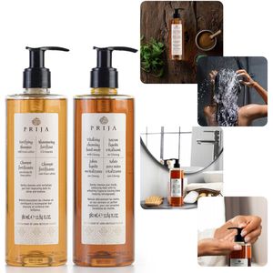 PRIJA Cosmeticaset: vloeibare zeep met ginsengextract + haarshampoo met rucola 2x380ml