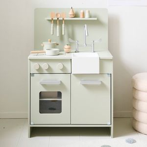 Petite Amélie ® Kinderkeuken Hout - Inc. 7 Speelgoed Keuken Accessoires - Klassieker voor de Kleine Chefkok - Hoogte 55 cm - Grijs Groen