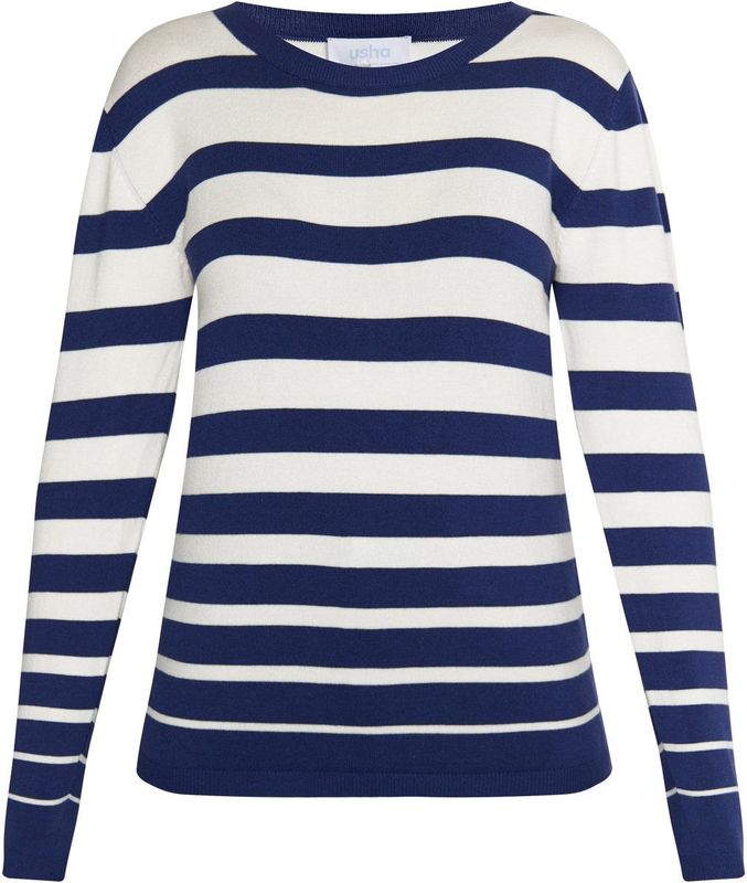 usha - BLUE LABEL - Trui - Donkerblauw/Wit - Ronde Hals - Gestreept
