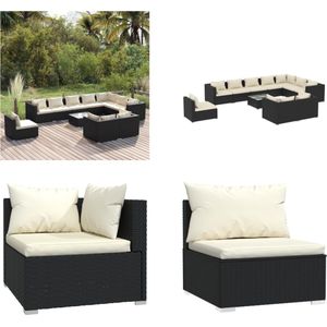 vidaXL 11-delige Loungeset met kussens poly rattan zwart - Tuinbankenset - Tuinbankensets - Buitenmeubel - Buitenmeubelset