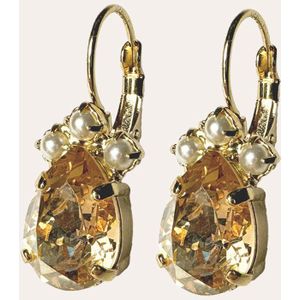 Le Rêve Amsterdam - Gouden oorbellen met druppel van Swarovski en pareltjes - gold plated- oorhangers