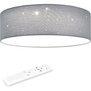 Navaris LED plafondlamp rond 22W Ø 40 cm - Stoffen plafonnière met warmwit licht & sterreneffect - Dimbare LED lamp met afstandsbediening - Lichtgrijs