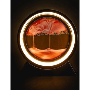 Bewegende Zandkunst Lamp - Oplaadbaar, Draadloos & Dimbaar - 25cm - Zandkunst In Glas - Zandloper - Sand Art - Tafellamp Industrieel - Sfeerlamp - Decoratie Woonkamer - Nachtlamp Slaapkamer - Zwart - Rood