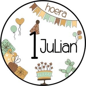 25 x Hoera Stickers Met Naam Leeftijd - Verjaardag - Cadeau's Ballonnen - Gepersonaliseerd - Sluitstickers - Kinderfeest Traktatie - Uitdelen - Uitdeeltraktatie - Wensetiket - Rond - 40mm - Glossy sticker - Bruin Mint.
