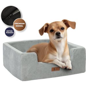 Pet Perfect Orthopedische Autostoel Hond - Luxe Hondenmand Auto - met veiligheidsriempje - Wasbaar - Grijs - M