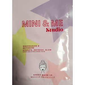 Mini & Me studio - sheet mask 1x - Hydraterend - Niacinamide & Glycerine - refresh - 17ml - tissue masker - gezichtsmasker pastel - stralende huid