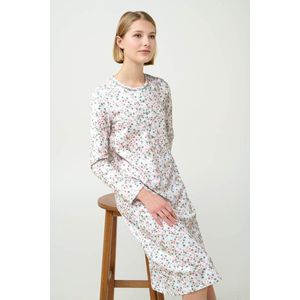 Vamp - Zacht en warm nachtkleed dames – 100% sweatshirt fleece katoen, bloemenprint - Green Frosty - M