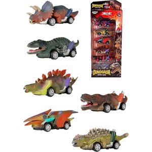 Dinosaurus auto speelgoed jongens - 6 stuks – Zelfrijdend - Jurassic Speelgoed autos jongens - Dinosaurussen speelfiguren - Dino speelgoed auto – Dinosaurussen speelgoed auto 2 jaar - Auto speelgoed jongens 2 jaar - Auto speelgoed jongens 3 jaar