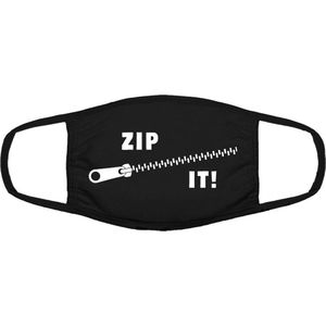 Zip it mondkapje | tanden | mond | rits | jas | tandarts | gezeik | grappig | gezichtsmasker | bescherming | bedrukt | logo | Zwart mondmasker van katoen, uitwasbaar & herbruikbaar. Geschikt voor OV