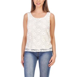 Bellivalini Dameshemd – Mouwloos – Elegant – Ronde - Hals met kant – Ecru – L - BLV-BLV50-264-BL