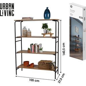 BOEKENKAST OP 4 NIVEAUS MET ZWARTE METALEN STRUCTUUR 105X37XH140.5CM