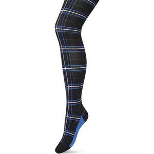 Bonnie Doon Maillot Dames met Ruiten Zwart/Blauw maat S/M - Ruit Motief - Ruitjes Print - Biologisch Katoen - Uitstekende pasvorm - Bio Cotton - Gladde Naden - Checks Tights - Heerlijk Comfortabel - Strong Blue - BP211901.366