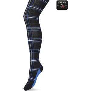 Bonnie Doon Maillot Dames met Ruiten Zwart/Blauw maat S/M - Ruit Motief - Ruitjes Print - Biologisch Katoen - Uitstekende pasvorm - Bio Cotton - Gladde Naden - Checks Tights - Heerlijk Comfortabel - Strong Blue - BP211901.366