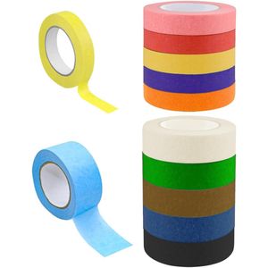 Allecto Plus - Breed Plakband Set | 12 Kleuren Crêpeband in 15 mm en 25 mm | Schilderstape voor Kunst en Handwerk | Kleurrijk en Decoratief met 13 m Lengte​