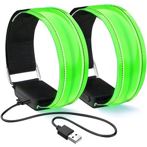 Oplaadbare LED-armbanden, 2 stuks, reflecterende veiligheidsarmbanden met USB-oplader, geschikt voor hardlopen, joggen en outdooractiviteiten, groen