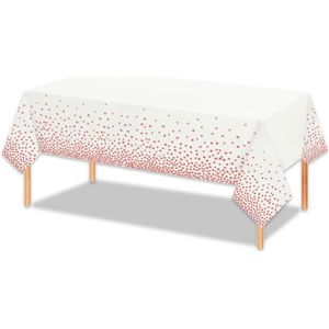 LUQ - Luxe Tafelkleed Wit Rosegoud Stippen Verjaardag Versiering Tafelloper Plastic Tafelzeil Feest Tafellaken Xl Formaat