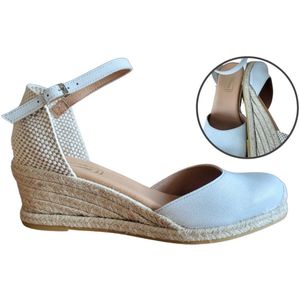 Stravers - Espadrilles met Sleehakken Maat 35 - Wit - Kleine Maten Dames Sleehakken