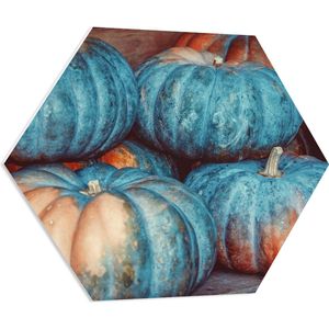 PVC Schuimplaat Hexagon - Eten - Pompoen - Hout - Kleuren - 70x60.9 cm Foto op Hexagon (Met Ophangsysteem)