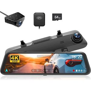 Dashcam Spiegel - Dashcam voor Auto – 12"" - Touchscreen - GPS Navigatie – 24K - Achtercamera – Nachtzicht – Parkeermodus – WDR – 170° Groothoek