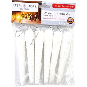 Stern Fabrik kersthangers ijspegels -6x st -wit -12 cm - kunststof -sneeuwversiering
