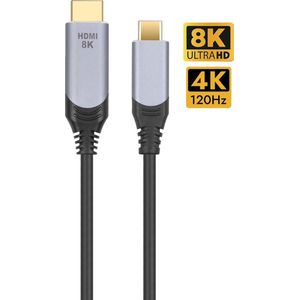 NÖRDIC USBC-N1316 USB-C naar HDMI kabel - 2.1 8K30Hz - 48Gbps - Thunderbolt 3 en 4 - 1.5m - Zwart