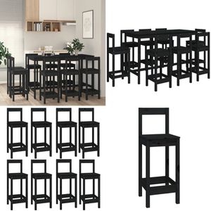 vidaXL 9-delige Barset massief grenenhout zwart - Barset - Barsets - Pubset - Bistroset
