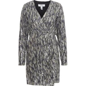 b.young - Cocktailjurk - Grijs - Solia - Korte Mouw - V-hals - Pailletten