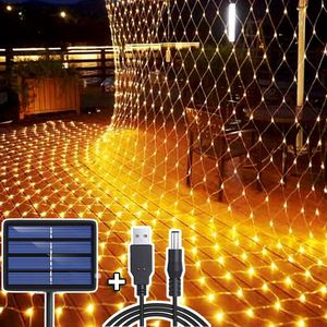 Tent verlichting Lichtsnoer op zonne-energie- 204 leds 3 m x 2 m -balkon hek verlichting- waterdicht romantisch decoratie Kerstmis warm wit